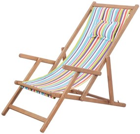 Cadeira de praia dobrável tecido estrutura madeira multicolor