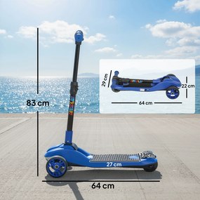 Trotinete elétrico para crianças a partir dos 6 anos, dobrável, 3 rodas, arranque sem pedal, velocidade máxima de 8 km/h, 64 x 29 x 83 cm, azul
