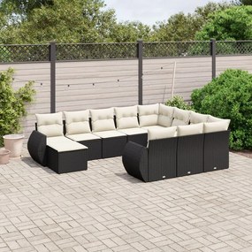11 pcs conjunto sofás de jardim c/ almofadões vime PE preto