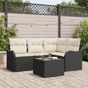 Conjunto de Sofá de Jardim de 4 Peças com Almofadas Marrom Vime