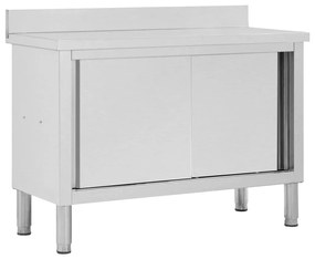 51051 vidaXL Mesa trabalho c/ portas correr 120x50x(95-97)cm aço inoxidável