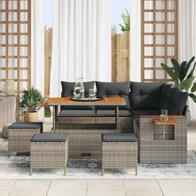 Conjunto de Sofá de Jardim de 9 Peças com Almofadas Cinza Rattan Acáci