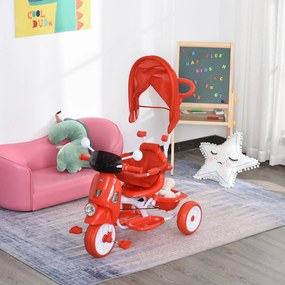 Triciclo infantil com toldo Barreira Apoio para os pés Luz e Música 93x51x94 cm Vermelho