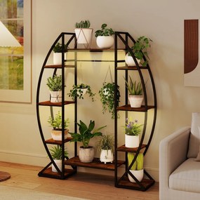 Suporte para plantas com lâmpadas de crescimento ajustáveis com 10 prateleiras e 3 ganchos Estante 127 x 30 x 160 cm Castanho e preto