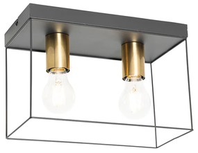 Candeeiro de teto minimalista preto com dourado 2 luzes - Kodi Moderno