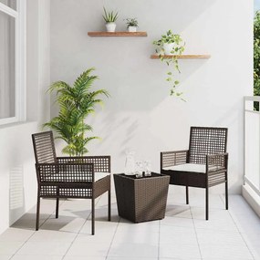 Conjunto de Bistro de Jardim de 3 Peças com Almofadas Castanho em Rattan Sintético