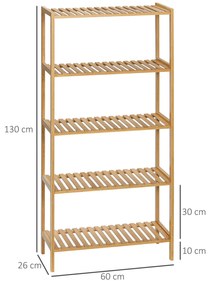 Estante de Bambu de 4 Níveis Estante Moderna de Armazenamento para Casa de Banho Cozinha Sala de Estar Dormitório Anti-Tombo 60x26x130cm Madeira