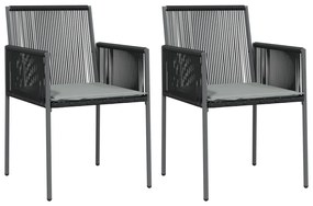 3 pcs conjunto jantar p/ jardim c/ almofadões vime PE/aço preto