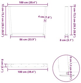 Mesa jantar pernas 3pcs forma V 100x(72-73,3)cm aço antracite