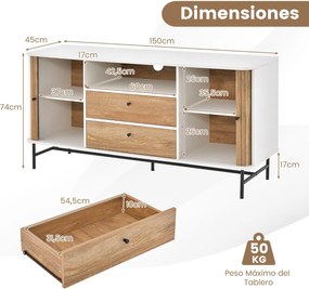 Aparador Torres Novas com Portas de Persiana e 2 Gavetas – 150x45x74 c