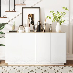 Aparador para sala de jantar e cozinha com 4 portas 140 x 40 x 75 cm com fecho suave e prateleiras ajustáveis, branco