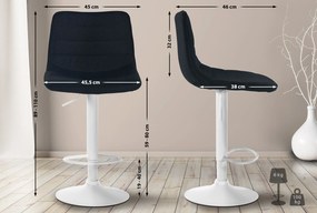 Banco de bar Lex em tecido e com estrutura branca 45 x 89-110 x 46 cm Preto