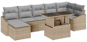 Conjunto de Sofá de Jardim de 8 Peças com Almofadas Bege em Rattan