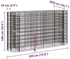 Canteiro elevado/cesto gabião 190x50x100 cm ferro galvanizado