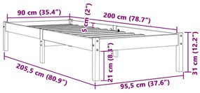 Estrutura de cama 90x200 cm madeira pinho maciça castanho cera