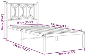 Estrutura de cama metal s/ colchão c/ cabeceira 75x190 cm preto
