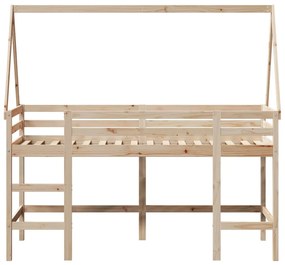Cama alta c/ escada e telhado 90x200 cm pinho maciço