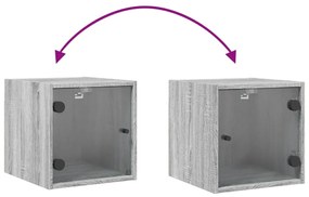 Mesa de cabeceira c/ porta de vidro 35x37x35 cm cinzento sonoma