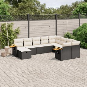 10 pcs conjunto sofás de jardim c/ almofadões vime PE preto