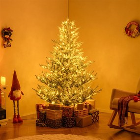 Árvore de Natal artificial pré-iluminada de 210 cm com neve artificial e ramos articulados com 1470 pontas verde