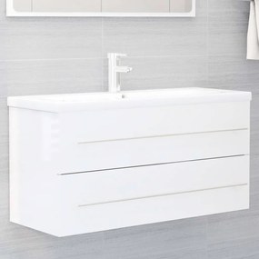 vidaXL Armário de lavatório derivados de madeira branco brilhante