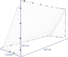 Baliza de Futebol, 367 x 124 x 181 cm, Estrutura Metálica Resistente, Branco