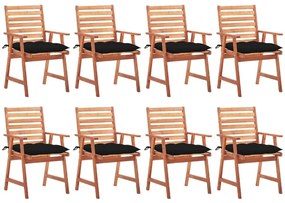 vidaXL Cadeiras de jantar p/ jardim 8 pcs c/ almofadões acácia maciça