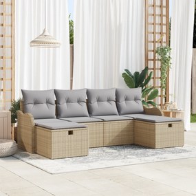 Conjunto de Sofás de Jardim vidaXL de 6 Peças com Almofadas Bege em Po
