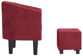 Poltrona com apoio de pés veludo vermelho-tinto