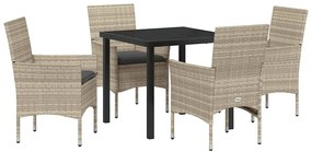 Conjunto de Jantar de Jardim 5 Peças com Almofadas Cinza Claro em Ratt