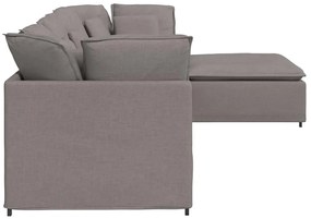 Sofá modular com pufes e almofadas tecido cinzento-acastanhado