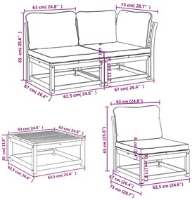 5 pcs conjunto lounge de jardim c/ almofadões acácia maciça