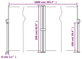 Toldo lateral retrátil 160x1000 cm branco