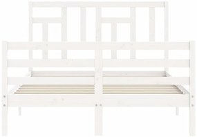 Estrutura de cama com cabeceira 140x190cm madeira maciça branco
