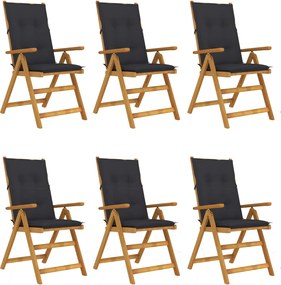 vidaXL Cadeiras de jardim dobráveis c/ almofadões 6 pcs acácia maciça