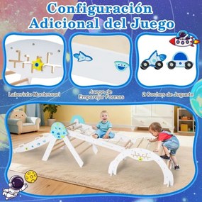 Conjunto Triângulo dobráveis para escalada Bebés 8 em 1 Montessori de escalada em madeira com tema de astronauta Branco