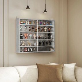Vitrine de parede para objetos de coleção com 4 prateleiras reguláveis em altura e 2 portas de correr 80 x 9,5 x 60 cm cinzenta