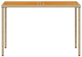 Mesa de jardim com tampo em acácia 115x54x74 cm vime PE bege