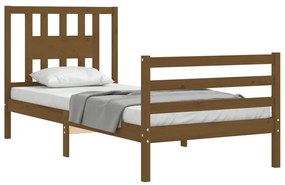 Estrutura cama cabeceira 90x200 cm madeira maciça castanho-mel