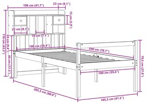 Cama com estante sem colchão 100x200 cm pinho maciço