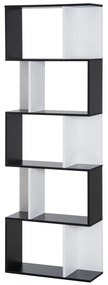 HOMCOM Estante para Livros Estante Alta de Parede com 5 Níveis em Forma de S Desenho Moderno 60x24x184,5 cm Branco e Preto | Aosom Portugal