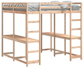 Cama alta com secretária e escada 140x200 cm pinho maciço