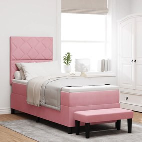 Cama Box Spring com Colchão & Banco Rosa 80x200 cm Veludo