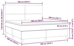 Cama box spring c/ colchão/LED 180x200 cm veludo verde-escuro
