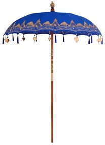 vidaXL Guarda-sol Outros Manual Azul x 250 cm Algodão e madeira