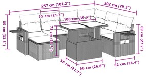 8 pcs conjunto sofás de jardim c/ almofadões vime PE cinzento