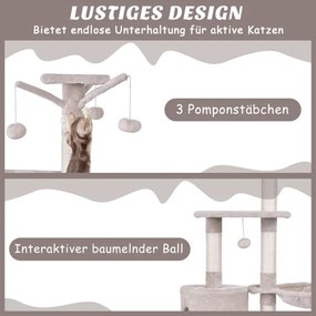Arranhador para gatos de 140 cm com plataformas, árvore para gatos, móvel para gatos, árvore para trepar, árvore de atividades, bege