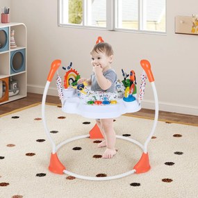 Centro de atividades para bebés com saltador, 6 brinquedos, luzes, música, 3 alturas ajustáveis, mesa giratória 360° para 6+ meses, Laranja