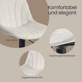 Conjunto de 2 bancos de bar, altura ajustável entre 88 e 108 cm em veludo Branco creme