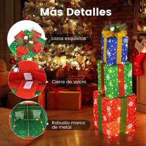 Decoração de 3 caixas de presente de Natal iluminadas com 52 luzes LED pré-iluminadas Multicolorido